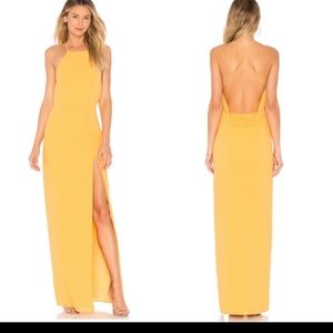 Lovers + Friends Sheyla Yellow Open Back Drape Gown Dress